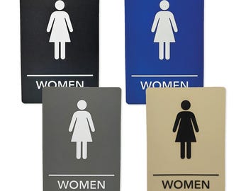 ADA-Compliant Wayfinding Signs Ready to Install. Featuring Grade 2 Braille & Raised Tactile Text, 2 Pack, Women's Restroom.