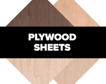 May include: Two sheets of plywood, one brown and one light wood, arranged in a diamond shape. The text "PLYWOOD SHEETS" is displayed in white letters on a black background.