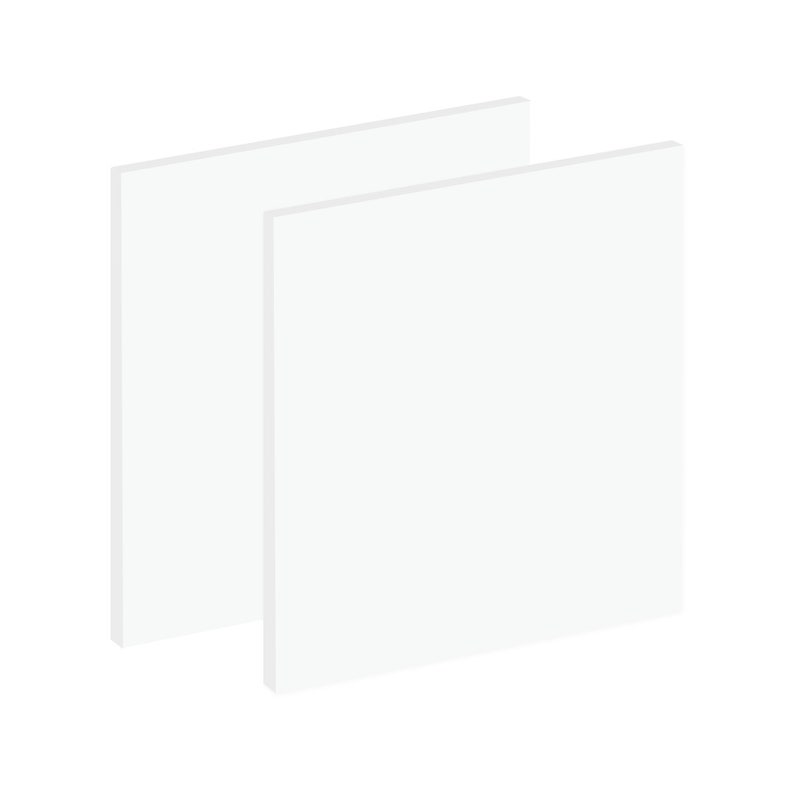 May include: Two white blank canvases, one slightly overlapping the other, with a subtle shadow effect.