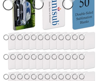 Unisub Aluminum Keychain Blanks, Double-Sided Sublimation, Full-Color Transfer, Bulk (50, Rectangle)