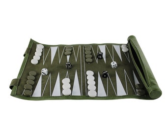 Green Travel Roll Up Backgammon Set 13 Inch