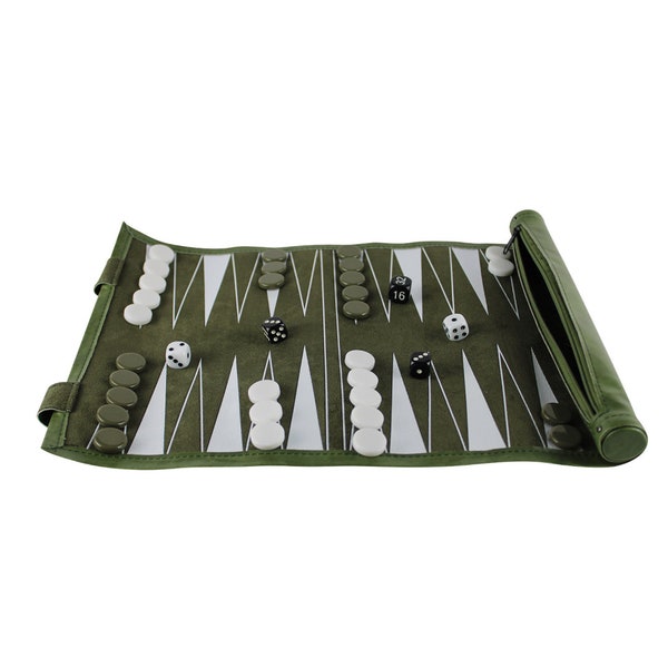 Green Travel Roll Up Backgammon Set 13 Inch