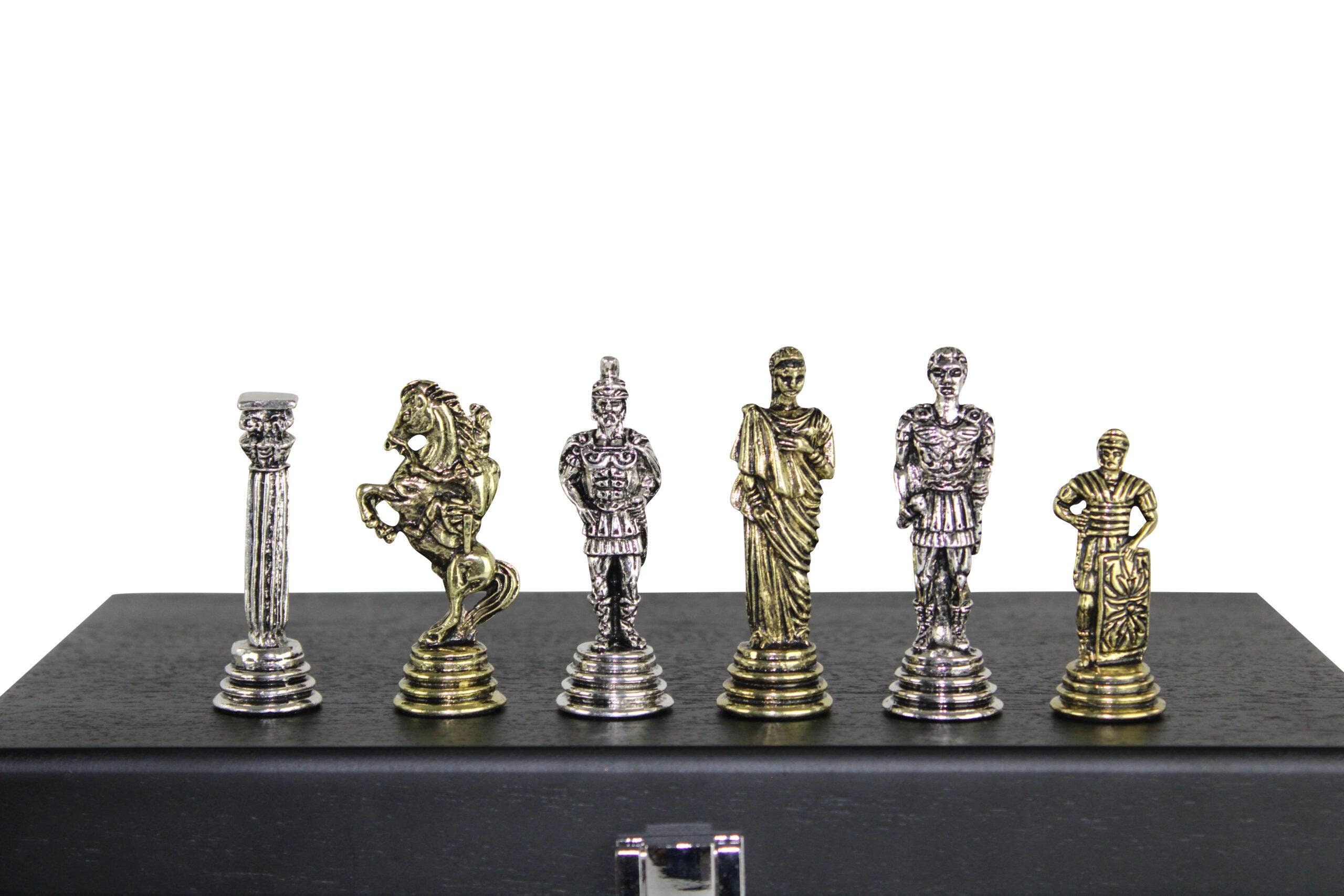 Green Metal Chess Set With Roman Empire Chess Pieces 13 Inch