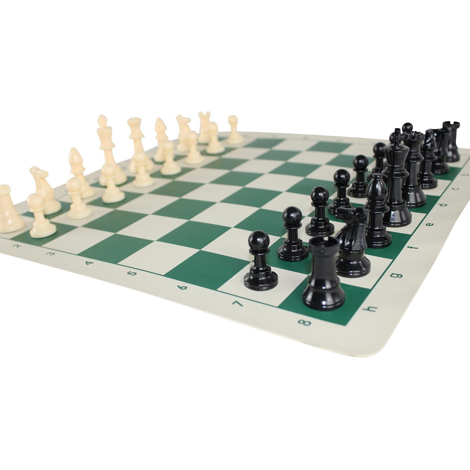 Standard Club Plastic Chess Set Black & Ivory Pieces with Vinyl Rollup  Board - Black