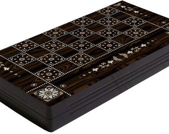 19"Backgammon set travel foldable family board game set, pearl design.