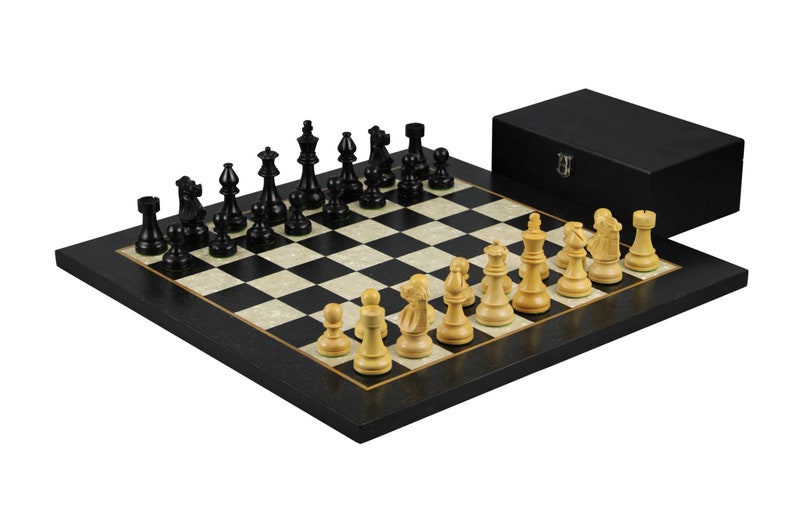14" Wooden Chess Set With Pieces And Storage Box "Mother of Pearl" 