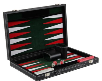 Malachite Green Leather Backgammon Set 15 Inch