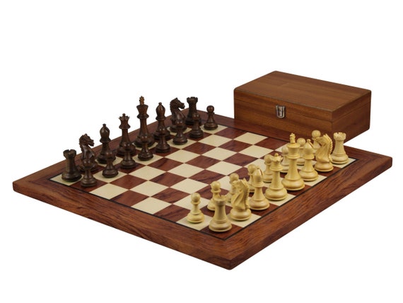 Custom Chess Set - Rosewood Chess Board Storage Box with Personalized Plate