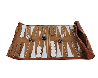 Brown Travel Roll Up Backgammon Set 13 Inch
