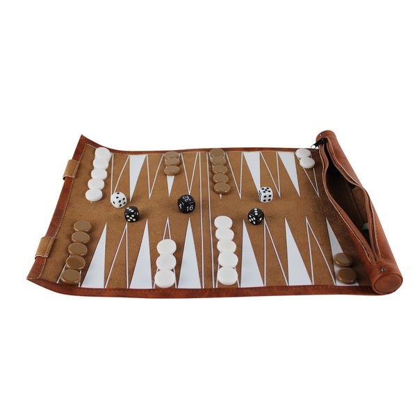 Braun Reise Roll Up Backgammon Set 13 Zoll