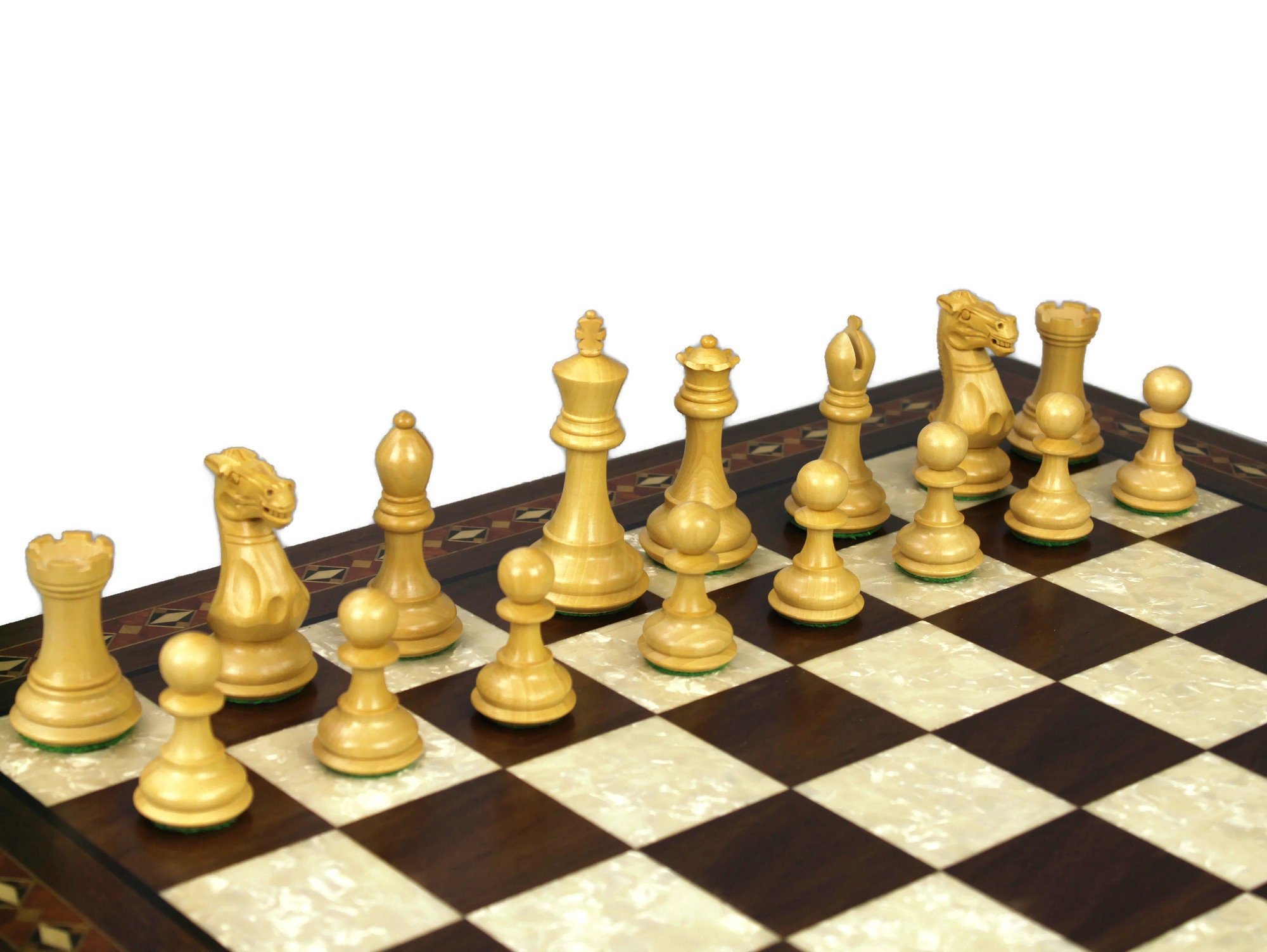 Olive Burl Luxury Chess Set 50cm Board and Staunton Chessmen 9.5cm Kin –