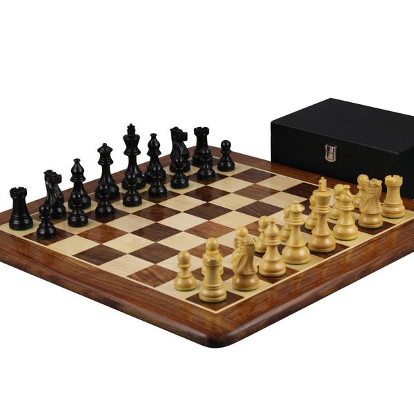 20 Inch Sheesham Chess Set - Sheesham Flat Chess Board - Ebonised Ebonised Atlantic Classic Chess Pieces - 3.75 Inch