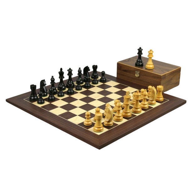 20 Inch Macassar Chess Set - Weighted Ebony German Staunton Pieces -3.75 Inch
