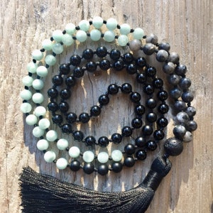 Peace & Joy Mala Necklace | 108 Mala Beads Necklace | Black Meditation Mala | Mala Beads Necklace