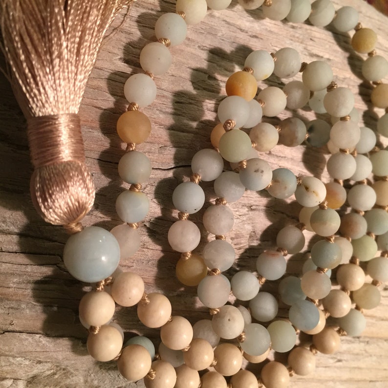 Amazonite Mala Necklace 108 Mala Bead Necklace Yoga Mala Meditation Mala GROUNDED /& CALM Mala Beads Gemstone Mala Boho Necklace