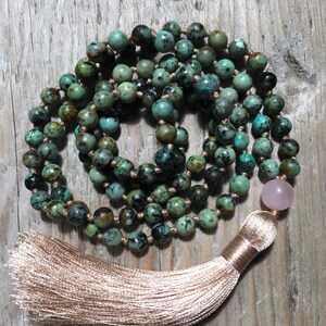 POSITIVE CHANGES Mala Necklace | Turquoise Mala Beads | Rose Quartz Mala | Mala Beads 108 | Gemstone Mala | Boho Necklace | Yoga Mala