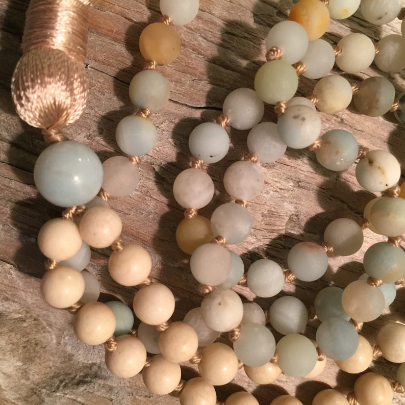 Amazonite Mala Necklace 108 Mala Bead Necklace Yoga Mala Meditation Mala GROUNDED /& CALM Mala Beads Gemstone Mala Boho Necklace