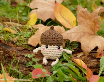 Amigurumi acorn kawaii. Woven keychain in the shape of an acorn. rainy.