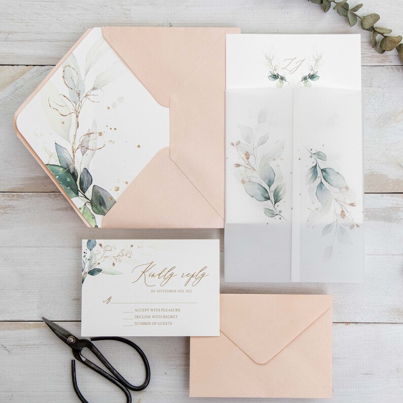 Greenery Vellum Wrap Invites Vellum Invitations Greenery Etsy