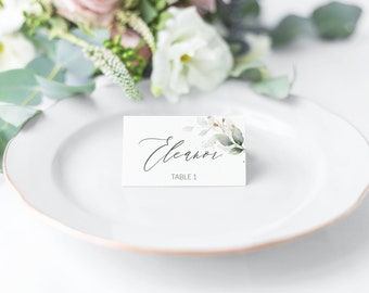 Printed Elegant Greenery Name Tags for Tables, Wedding Table Cards, Printed Cards