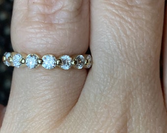 Yellow Gold Wedding Band/ Moissanite Wedding Band/ Rose Gold Wedding Band/ Art Deco Wedding Band/ Gold Dainty Eternity Ring Christmas Gift