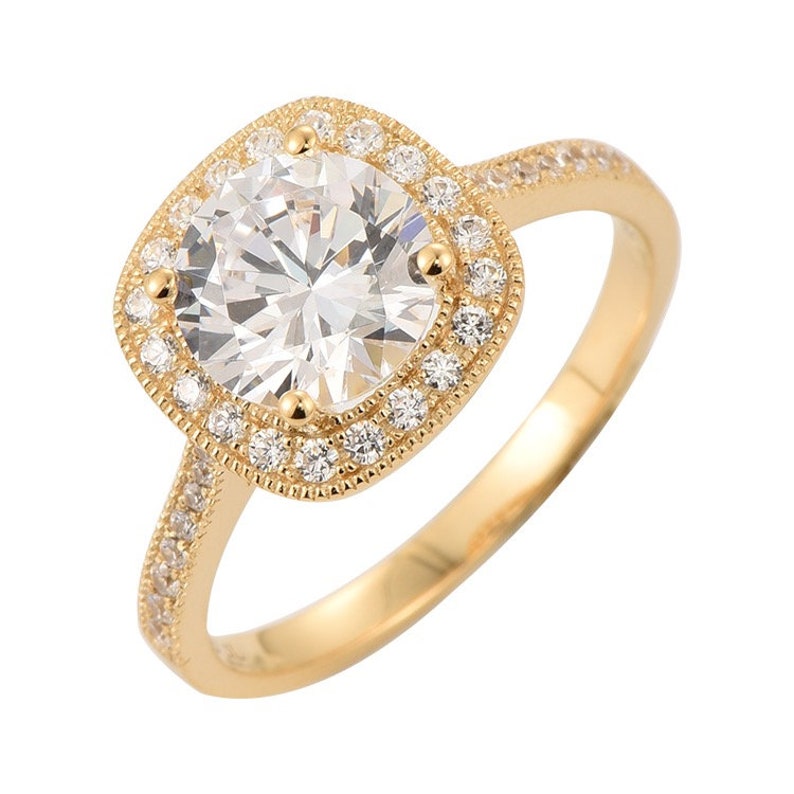 Round Cut Solitaire Gold Engagement Ring 14K Solid Gold Wedding Ring CZ Halo Ring Promise Ring Proposal Ring Minimalist Ring