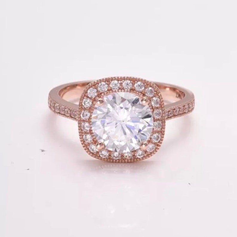 Round Cut Solitaire Gold Engagement Ring 14K Solid Gold Wedding Ring CZ Halo Ring Promise Ring Proposal Ring Minimalist Ring