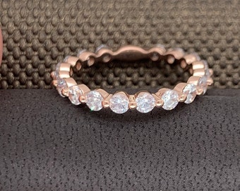 Yellow Gold Wedding Band Women/ Moissanite Wedding Band/ Rose Gold Wedding Band/ Art Deco Wedding Band/ Gold Dainty Eternity Ring Gift