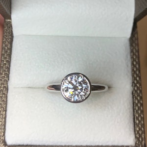 Solitaire Engagement Ring/ Gold Bezel Round Moissanite/ Diamond Solitaire/ Unique ring/ Custom made/ Other stone and metal available