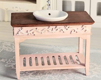 Dollhouse Sink,Miniature Pink Sink,Dollhouse Bathroom,1/12 scale Miniatures,Dollhouse Bath Vanity