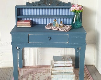 Dollhouse Miniatures,Dollhouse Furniture,Dollhouse Writing Desk,Blue Miniatures,Shabby Chic Miniatures,Doll house Desk