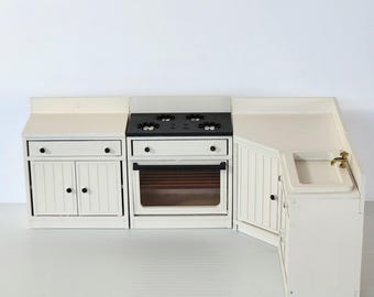 Dollhouse Miniature Kitchen Set, White Miniature Kitchen, Dollhouse Furniture, Dollhouse Cabinet,Dollhouse Kitchen