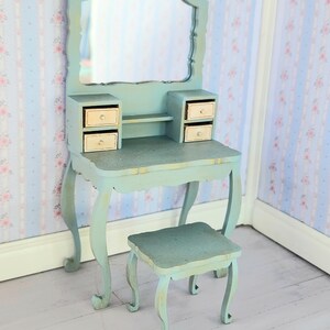 Dollhouse Furniture, Doll house Miniatures, Miniature Dressing table Shabby Chic Miniatures, 1/12 Scale Dressing Table, Pink Dollhouse