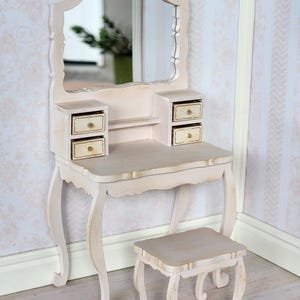 Dollhouse Furniture, Doll house Miniatures, Miniature Dressing table Shabby Chic Miniatures, 1/12 Scale Dressing Table, Pink Dollhouse