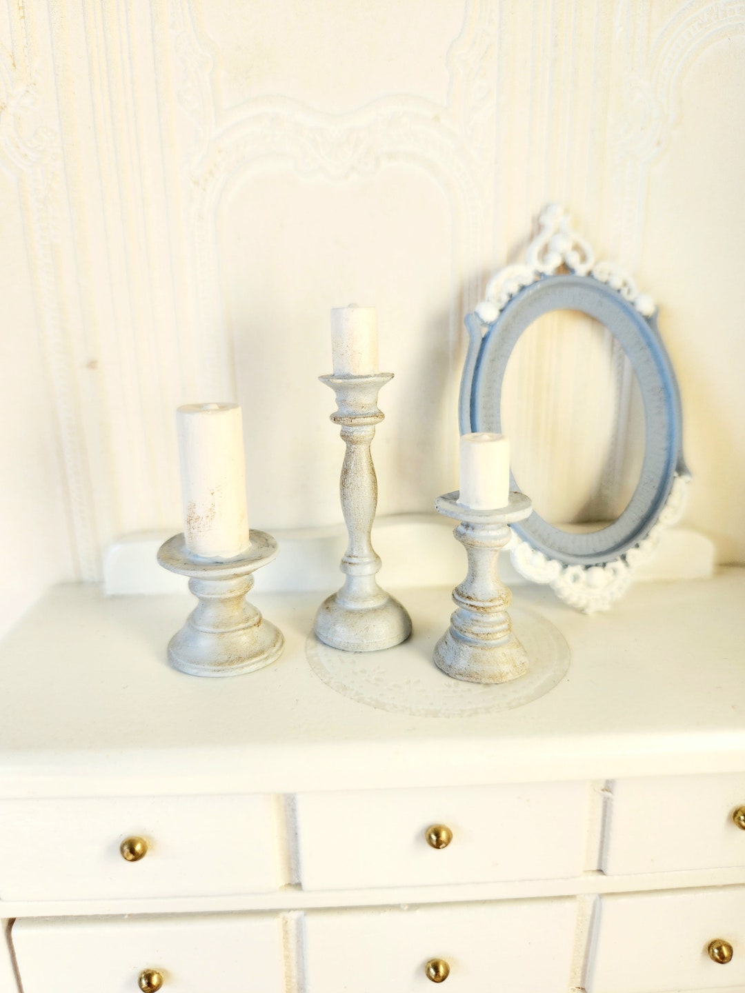 Dollhouse Candlesticks, Miniature Candlesticks, Miniature Decor, Shabby