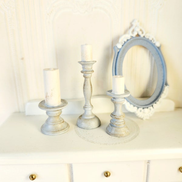 Dollhouse Candlesticks, Miniature Candlesticks, Miniature Decor, Shabby Chic Miniatures, Doll house Candles