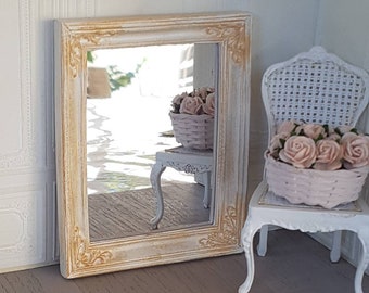 Dollhouse Furniture, Dollhouse Miniatures, Dollhouse Accessories, Dollhouse Floor Mirror, Miniature Mirror, Shabby Chic