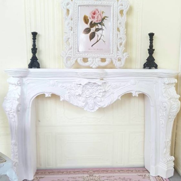 Dollhouse Miniature, Doll house Miniatures, White Ornate Fire Surround, 12th scale Furniture, Shabby French, French Shabby Chic