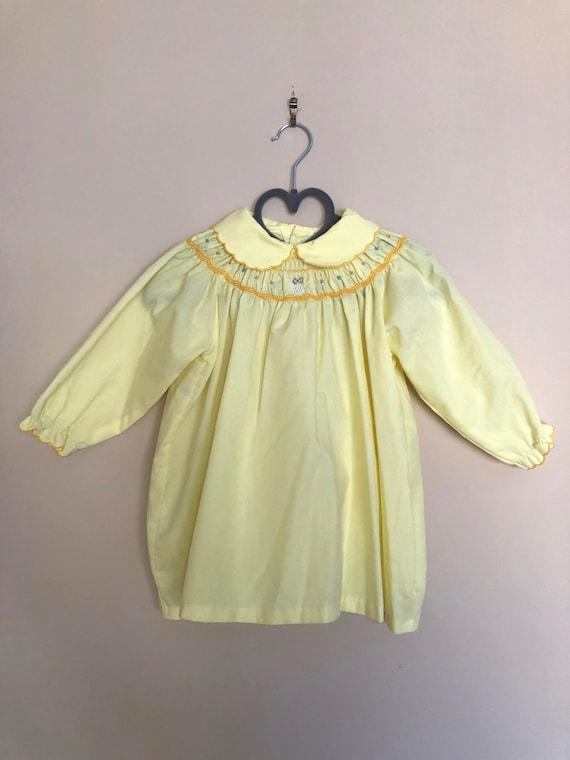 Vintage Smocked, Embroidered Yellow Dress for Baby
