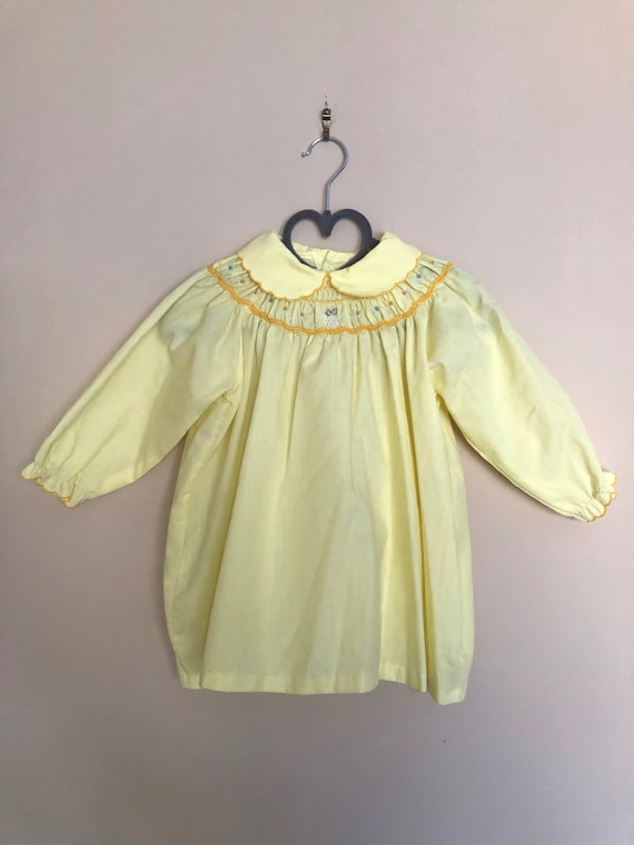 Vintage Smocked, Embroidered Yellow Dress for Bab… - image 1