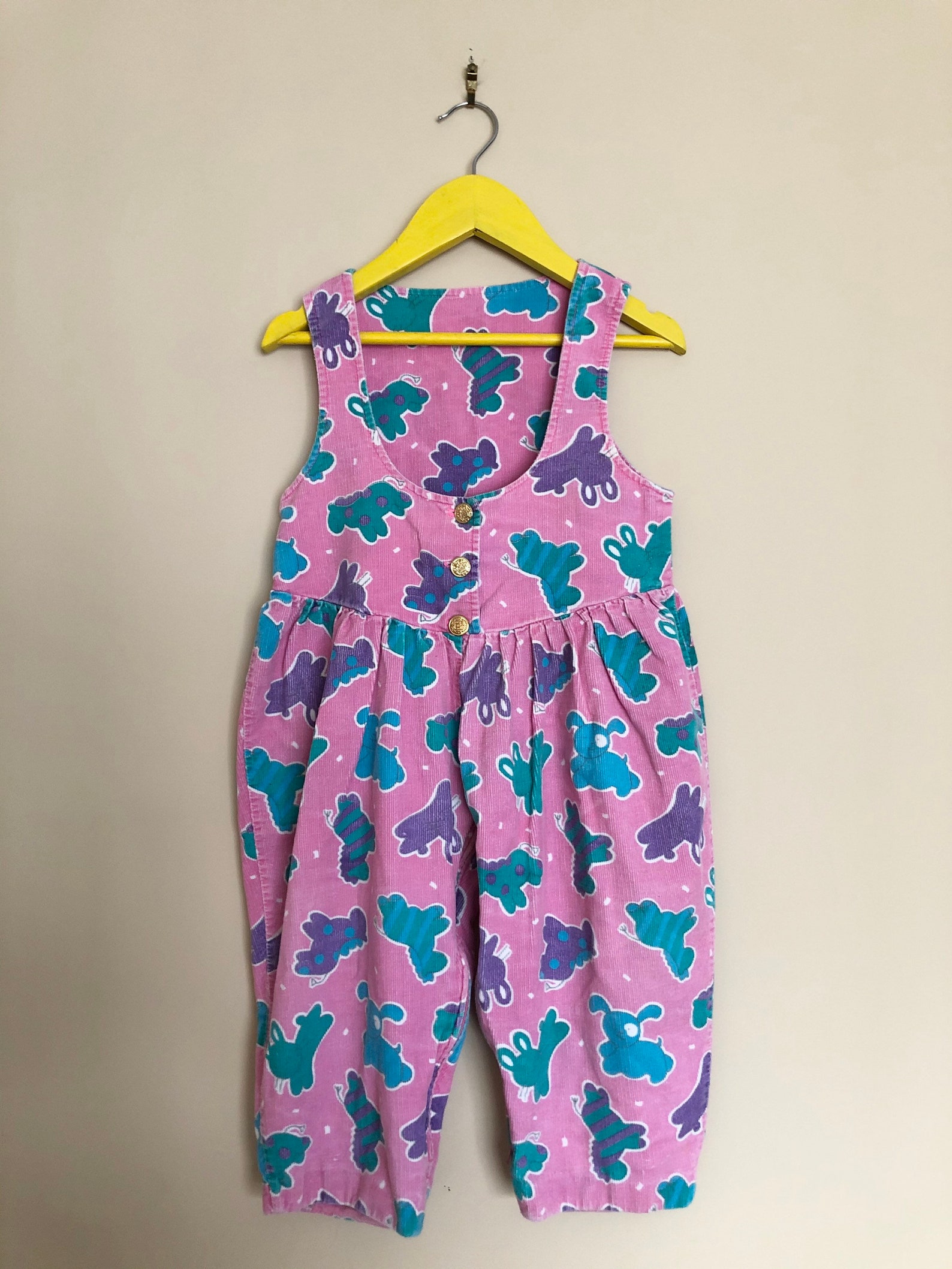 Vintage 1980s Pink Pastel Corduroy Overalls for Baby in Animal Print