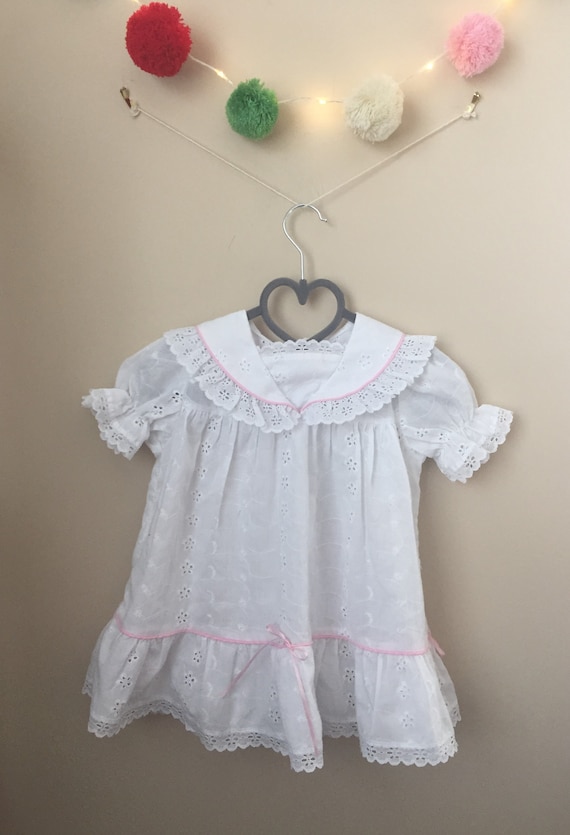 Vintage 1980s Sailor Style Dress for Baby in Whit… - image 2