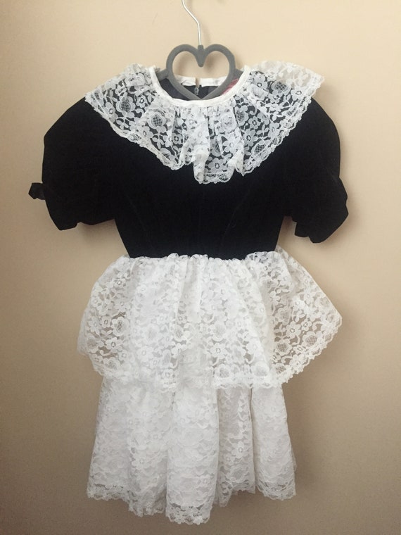 Vintage 80s Black and White Party Dress for Girl … - image 2