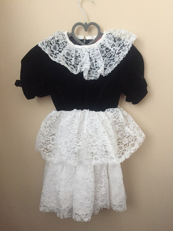 Vintage 80s Black and White Party Dress for Girl … - image 1