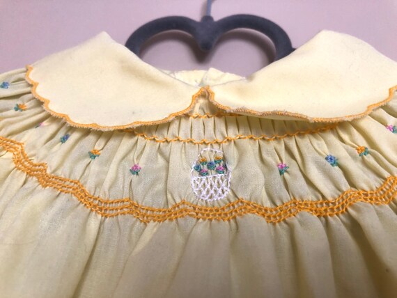 Vintage Smocked, Embroidered Yellow Dress for Bab… - image 7