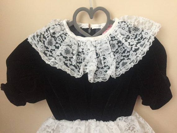 Vintage 80s Black and White Party Dress for Girl … - image 5