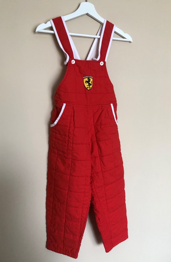 Vintage 1970s Red Quilted Overalls with Horse Pat… - image 3