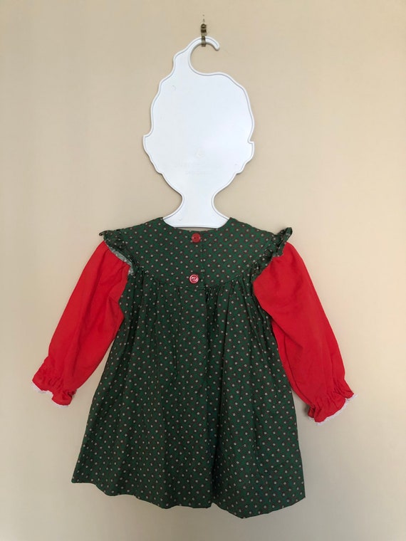 Vintage Smocked Green and Red Dress for Baby with… - image 6