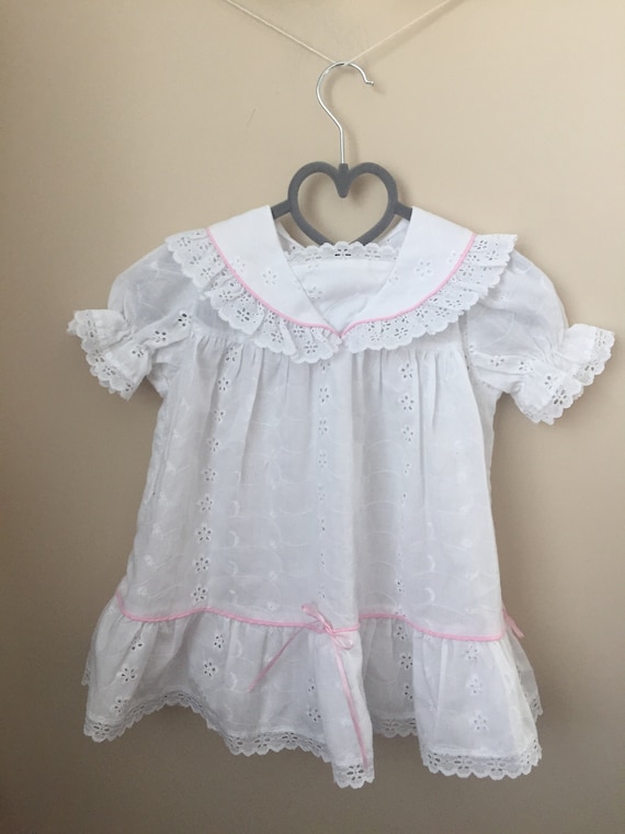 Vintage 1980s Sailor Style Dress for Baby in Whit… - image 1