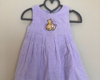 Vintage Winnie the Pooh Dress - Lavender Sleeveless Dress with Pleated Bubble Skirt with Embroidery on Front - Size 18 to 24 Months